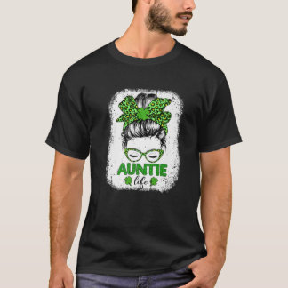 Auntie Clover Messy Bun Leopard Funny St Patrick's T-Shirt