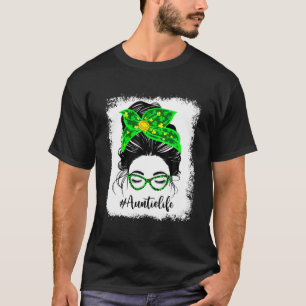 Auntie Clover Messy Bun Leopard Shamrock St Patric T-Shirt