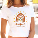 Auntie Custom Name Boho Earth Tone Rainbow Sun T-Shirt<br><div class="desc">The Custom Name Boho Earth Tone Rainbow Sun T-shirt is a unique and stylish piece of clothing that combines bohemian and earthy elements with a vibrant rainbow sun. In addition to the striking graphic, the T-shirt can also be customised with your own name and message, making it a truly personalised...</div>