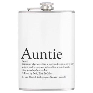 Auntie Definition Saying Fun Black and White Hip Flask
