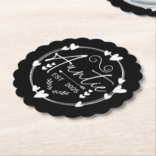 Auntie Est 2025 Baby Announcement Cool Aunt Humour Paper Coaster
