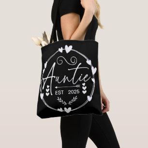 Auntie Est 2025 Baby Announcement Cool Aunt Humour Tote Bag