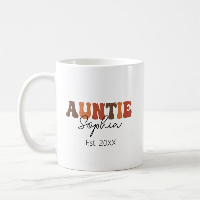 Auntie Established 20xx Retro Personalized Gift Coffee Mug (Left)