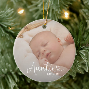Auntie Established 2 Baby Photo Cute Heart Ceramic Ornament