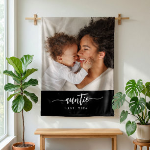 Auntie Established Black Elegant Script Photo Fleece Blanket