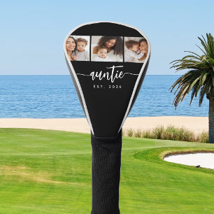 Auntie Established Elegant Script Black 3 Photo Golf Head Cover
