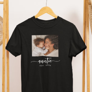 Auntie Established Elegant Script Photo Black T-Shirt