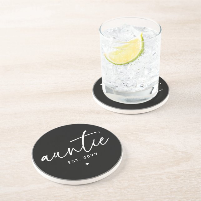 Auntie Established Elegant Typography New Aunt Coaster (Side)