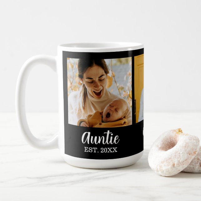 Auntie Established Script Black 3 Photo Coffee Coffee Mug (With Donut)