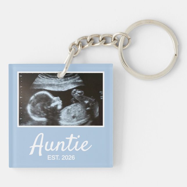 Auntie Established Script Pregnancy Announcement Key Ring (Back)