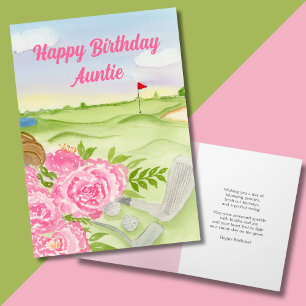 Auntie Happy Birthday Peonies On Golf Course Card