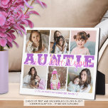 AUNTIE I Love You 6 Photo Collage Purple Pink 8x10 Plaque<br><div class="desc">Create a keepsake photo collage 8x10 display for an aunt from a niece or nephew with 6 pictures, the title AUNTIE in editable purple with a modern handwritten script with hearts typography I LOVE YOU design overlay and personalised with your custom text. ASSISTANCE: For help with design modification or personalisation,...</div>