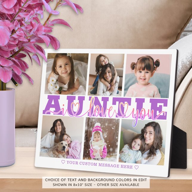 AUNTIE I Love You 6 Photo Collage Purple Pink 8x10 Plaque (Creator Uploaded)