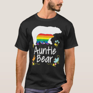 Auntie Lgbt Bear Gay Lesbian Pride Rainbow Floral  T-Shirt