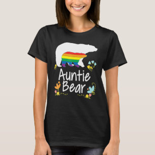 Auntie Lgbt Bear Gay Lesbian Pride Rainbow Floral T-Shirt