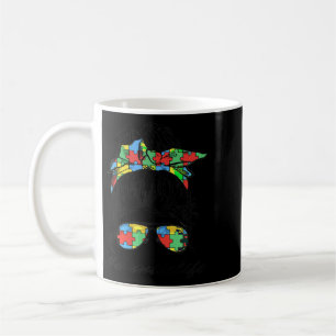 Auntie Life Autism Awareness Messy Bun Girl Mother Coffee Mug