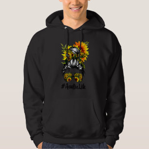 Auntie Life Messy Hair Bun Sunflower Women Mother' Hoodie