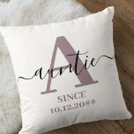 Auntie Monogram Elegant Script Mauve Cushion<br><div class="desc">Pillow for auntie - new or long established, which you can personalise with the date they became an aunt. This trendy minimalist design has a subtle colour palette of mauve heather, black and white. It has an auntie monogram, with the initial letter A and the name auntie, lettered in modern...</div>