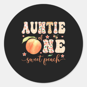 Auntie of one sweet peach 1st birthday girl party classic round sticker