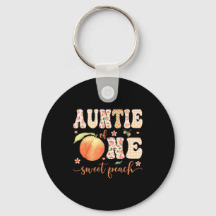 Auntie of one sweet peach 1st birthday girl party key ring