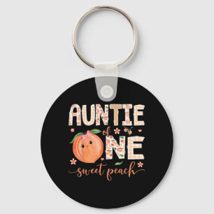 Auntie Of One Sweet Peach 1st Birthday Girl Party Key Ring
