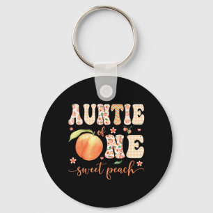 Auntie of One Sweet Peach 1st Birthday Girl Party Key Ring