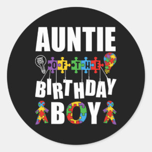 Auntie Of The Birthday Boy Autism Awareness Celebr Classic Round Sticker