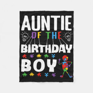 Auntie Of The Birthday Boy Autism Awareness Puzzle Fleece Blanket