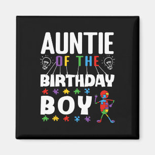 Auntie Of The Birthday Boy Autism Awareness Puzzle Magnet