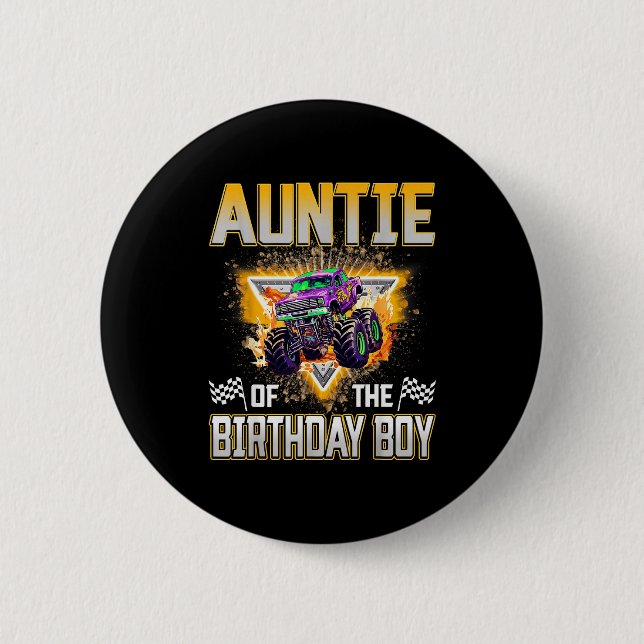 Auntie Of The Birthday Boy Monster Truck Birthday  6 Cm Round Badge (Front)