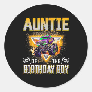 Auntie Of The Birthday Boy Monster Truck Birthday  Classic Round Sticker