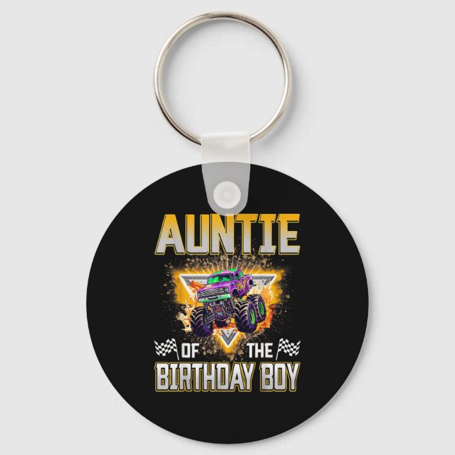 Auntie Of The Birthday Boy Monster Truck Birthday  Key Ring (Front)