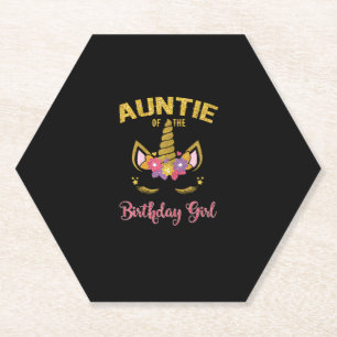 Auntie Of The Birthday Girl Unicorn Family Matchin Paper Coaster