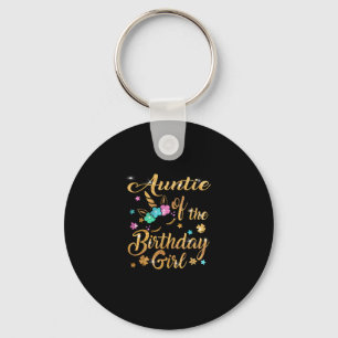 Auntie of The Birthday Girl Unicorn T-Shirt Key Ring