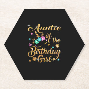 Auntie of The Birthday Girl Unicorn T-Shirt Paper Coaster
