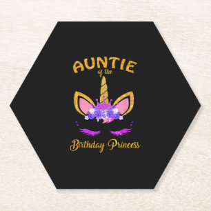 Auntie of the Birthday Princess Unicorn Girl T-Shi Paper Coaster