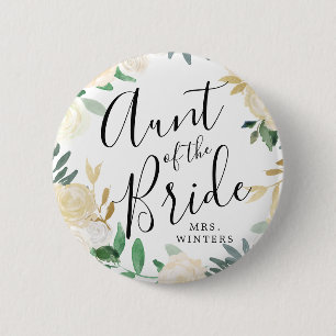 Auntie of the Bride   White Rose Bouquet Wedding 6 Cm Round Badge
