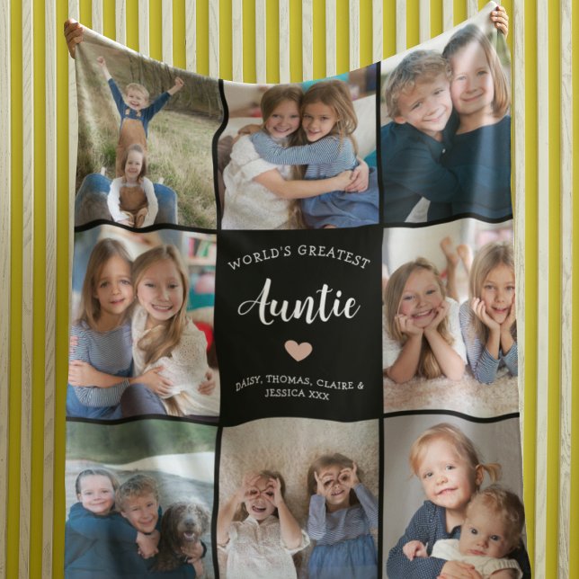 Auntie Personalized Photo Collage Modern  Fleece Blanket (Creator Uploaded)