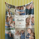 Auntie Personalized Photo Collage Modern  Fleece Blanket<br><div class="desc">This black and white personalized "World's Greatest Auntie" 8-photo collage blanket features a simple heart, accompanied by elegant handwritten script typography and the name of beloved nephews and nieces. An ideal and heartwarming gift for your aunt on special occasions like Mother's Day, Christmas, or birthdays. Customize it with photos of...</div>