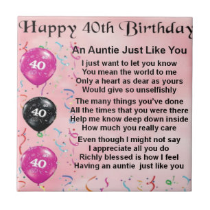 Auntie Poem - 40th Birthday Ceramic Tile