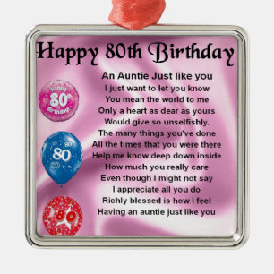 Auntie Poem - 80th Birthday Metal Tree Decoration