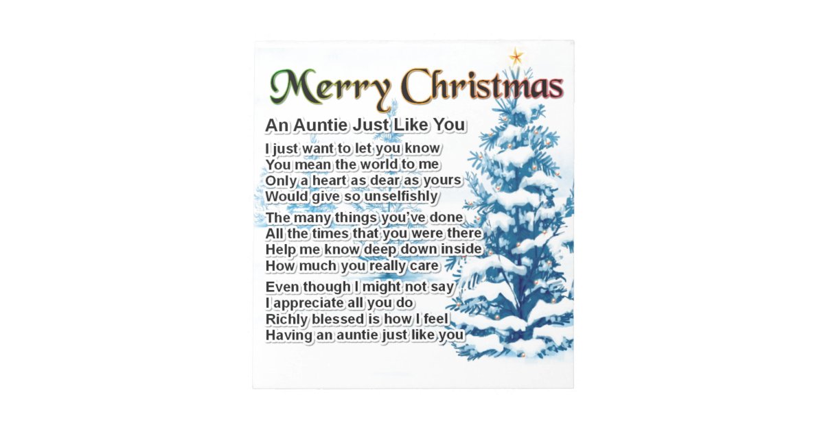 Auntie Poem Christmas Design Notepad | Zazzle.com.au