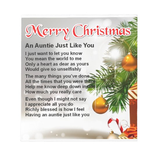 Auntie Poem - Christmas Design Notepad | Zazzle.com.au