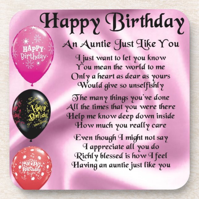 Auntie Poem -  Happy Birthday Coaster (Front)