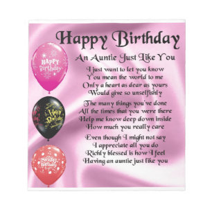 Auntie Poem -  Happy Birthday Notepad
