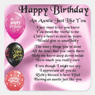 Auntie Poem -  Happy Birthday Square Sticker