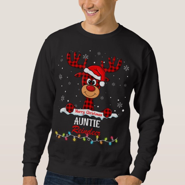 Auntie Reindeer Santa Hat Buffalo Plaid Christmas Sweatshirt (Front)