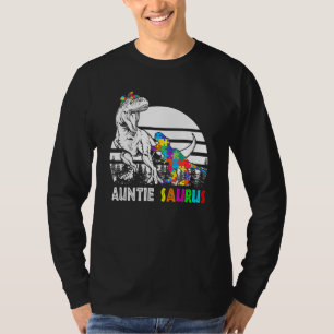 Auntie Saurus Autistic Kids Puzzle Pieces Dinosaur T-Shirt