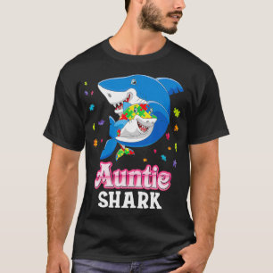 Auntie Shark Autism Awareness Rainbow Puzzle Match T-Shirt