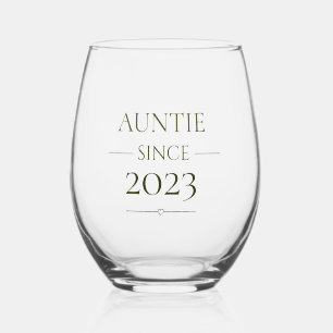 Auntie Since Personalised Year Minimal Family Role Stemless Wine Glass